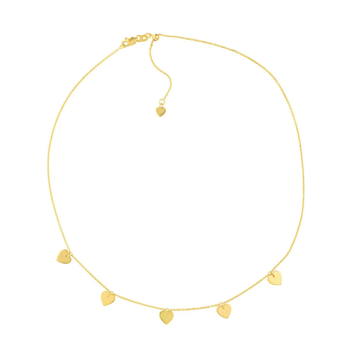 14K Yellow Gold Heart Dangles Adjustable Choker