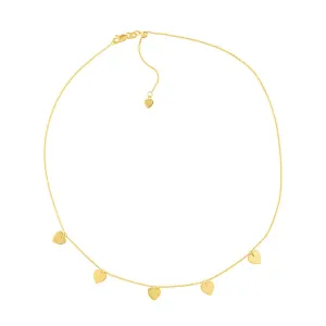 14K Yellow Gold Heart Dangles Adjustable Choker