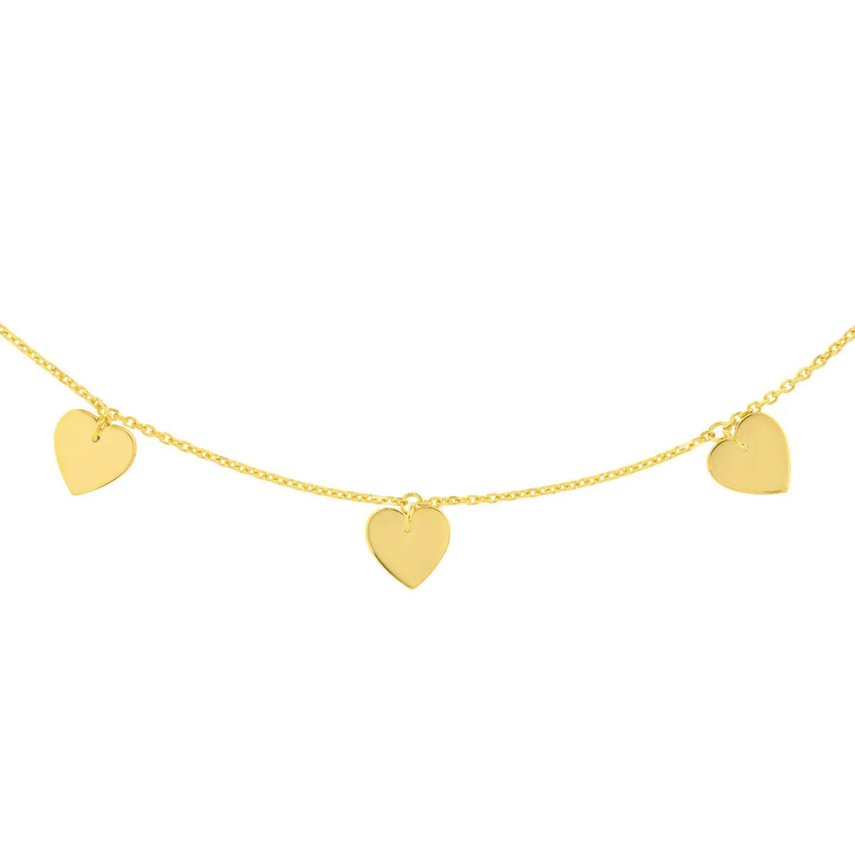 14K Yellow Gold Heart Dangles Adjustable Choker