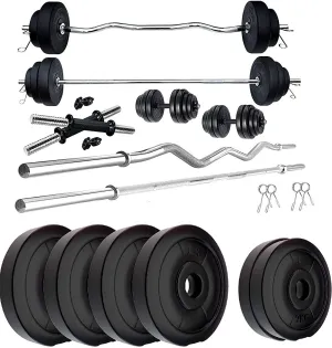 16KG Home Gym Set | Home Gym Combo | Gym Equipments | One Plain   One Curl and One Pair Dumbbell Rods with Gym Accessories