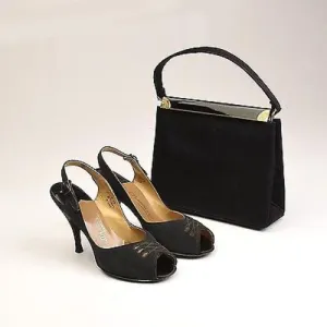 1950s Black Peep Toe and Purse Set