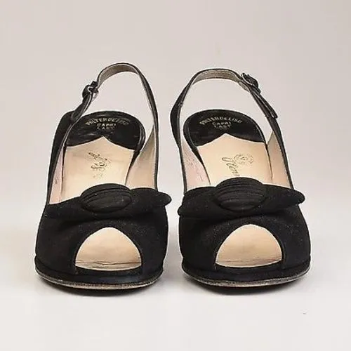 1950s Black Peeptoe Shoes with Matching Purse