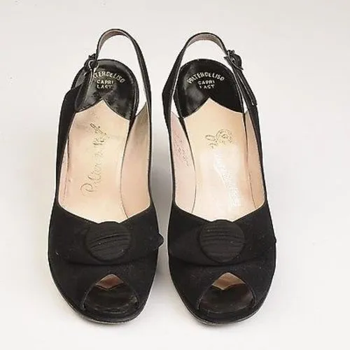 1950s Black Peeptoe Shoes with Matching Purse