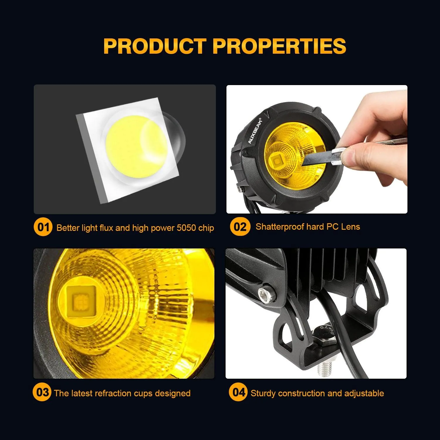 3.5" 50W Round/Square LED Driving Lights Combo White/Yellow with wiring harness for SUV ATV UTV Trucks Pickup Boat