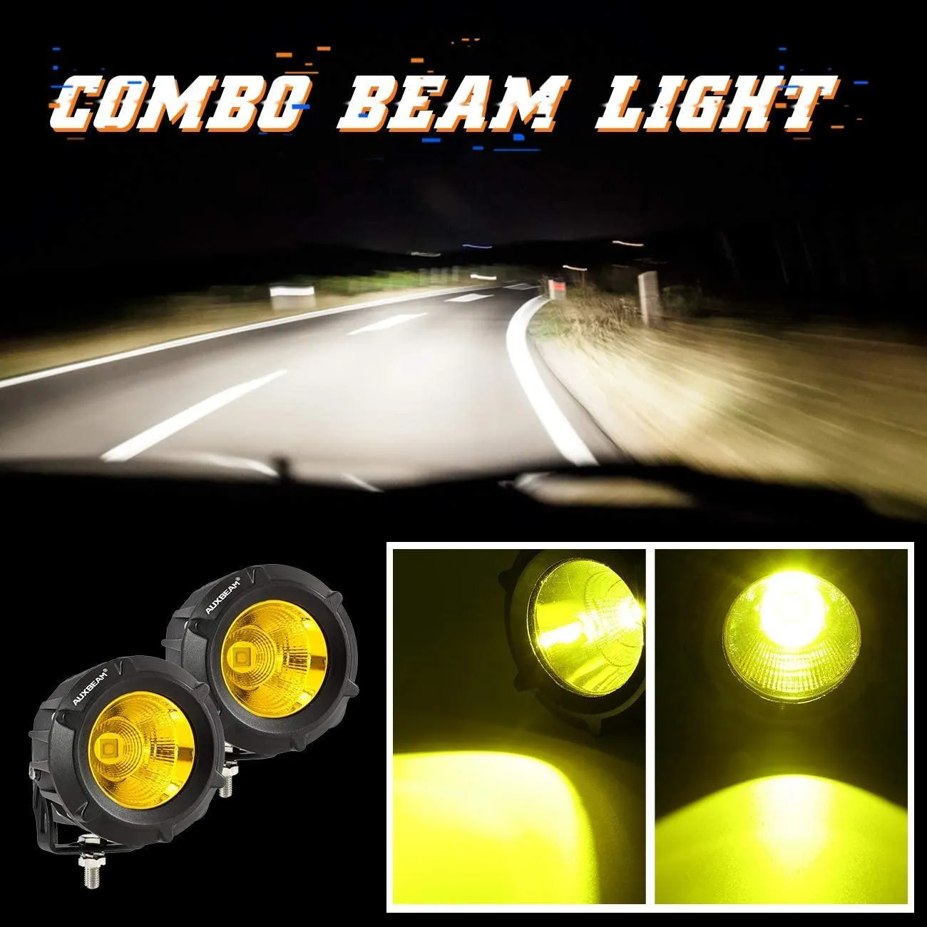 3.5" 50W Round/Square LED Driving Lights Combo White/Yellow with wiring harness for SUV ATV UTV Trucks Pickup Boat