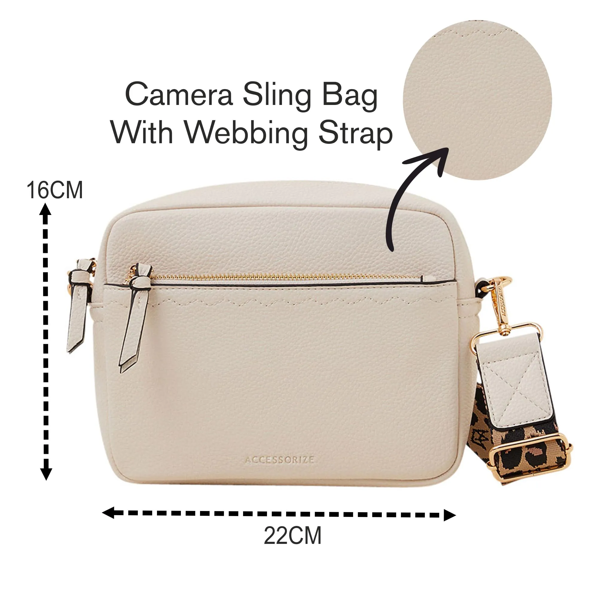 Accessorize London Women's White Camera Sling Bag With Webbing Strap