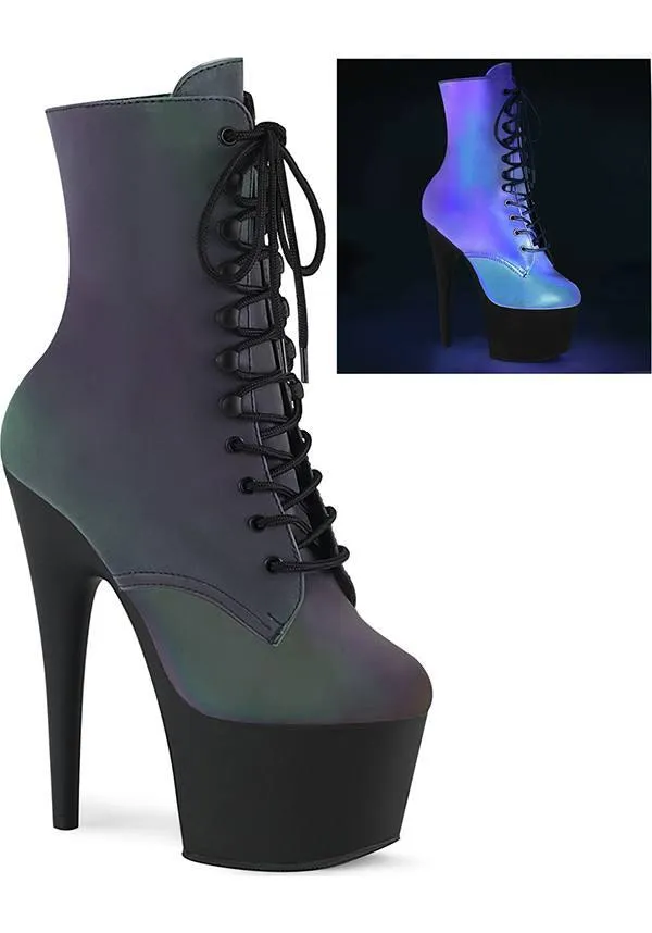 ADORE-1020REFL [Green Reflective /Black] | PLATFORM BOOTS [PREORDER]