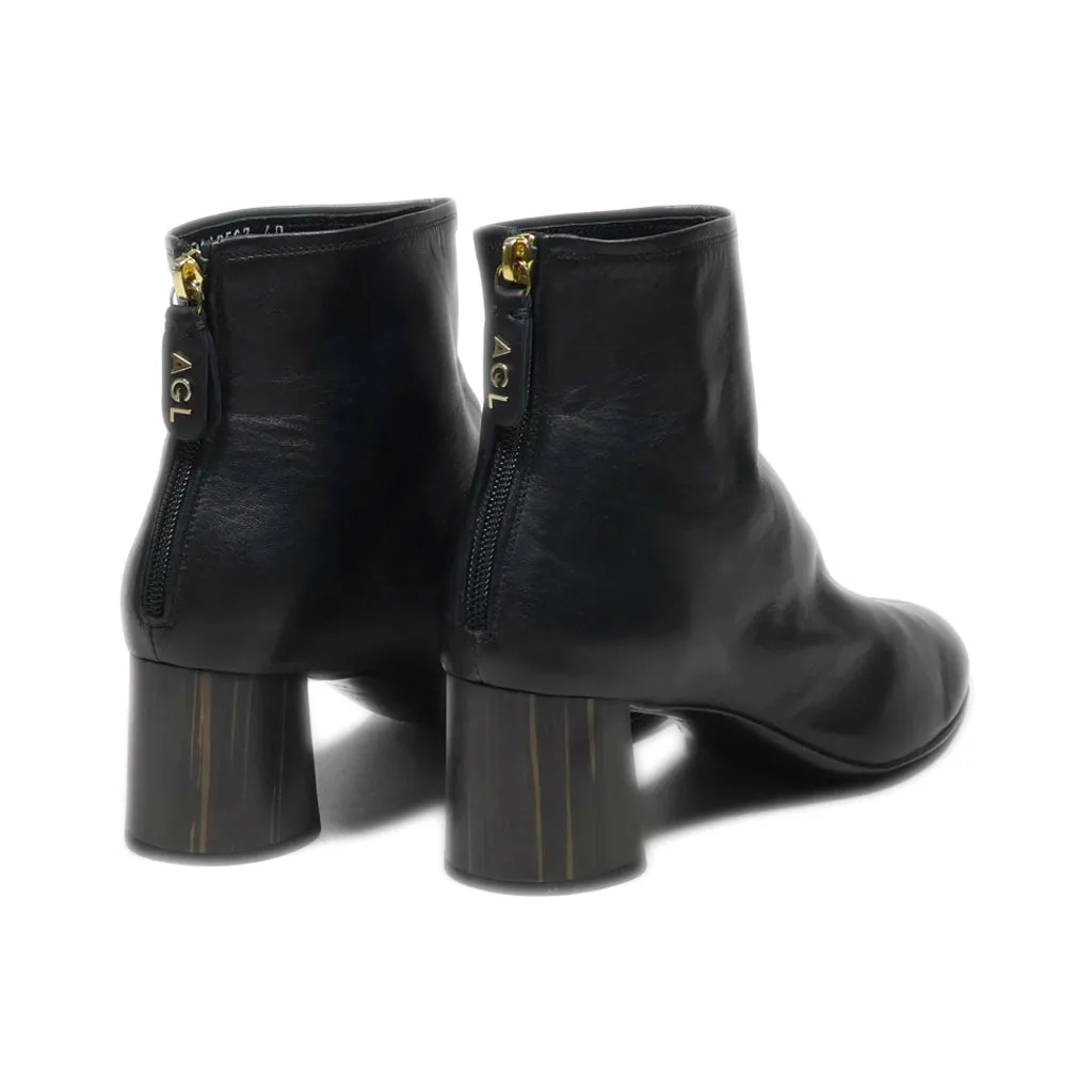 Agl Ankle Boots Leather Black Colour For Women