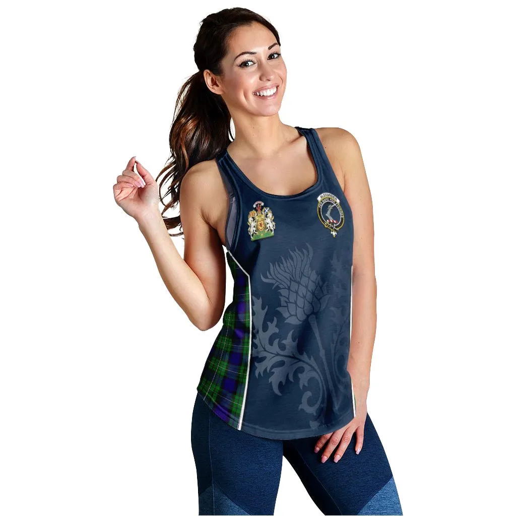 Alexander Tartan Women's Racerback Tanks with Family Crest and Scottish Thistle Vibes Sport Style