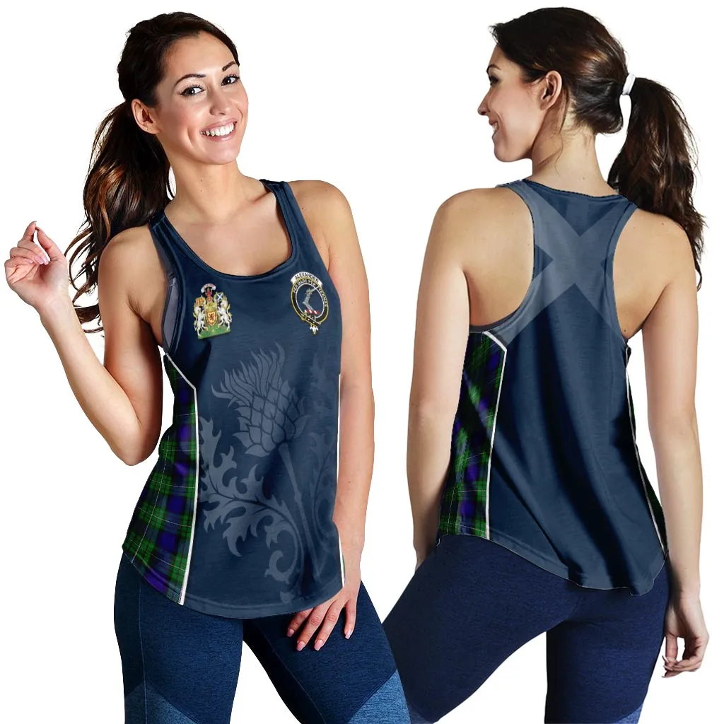 Alexander Tartan Women's Racerback Tanks with Family Crest and Scottish Thistle Vibes Sport Style