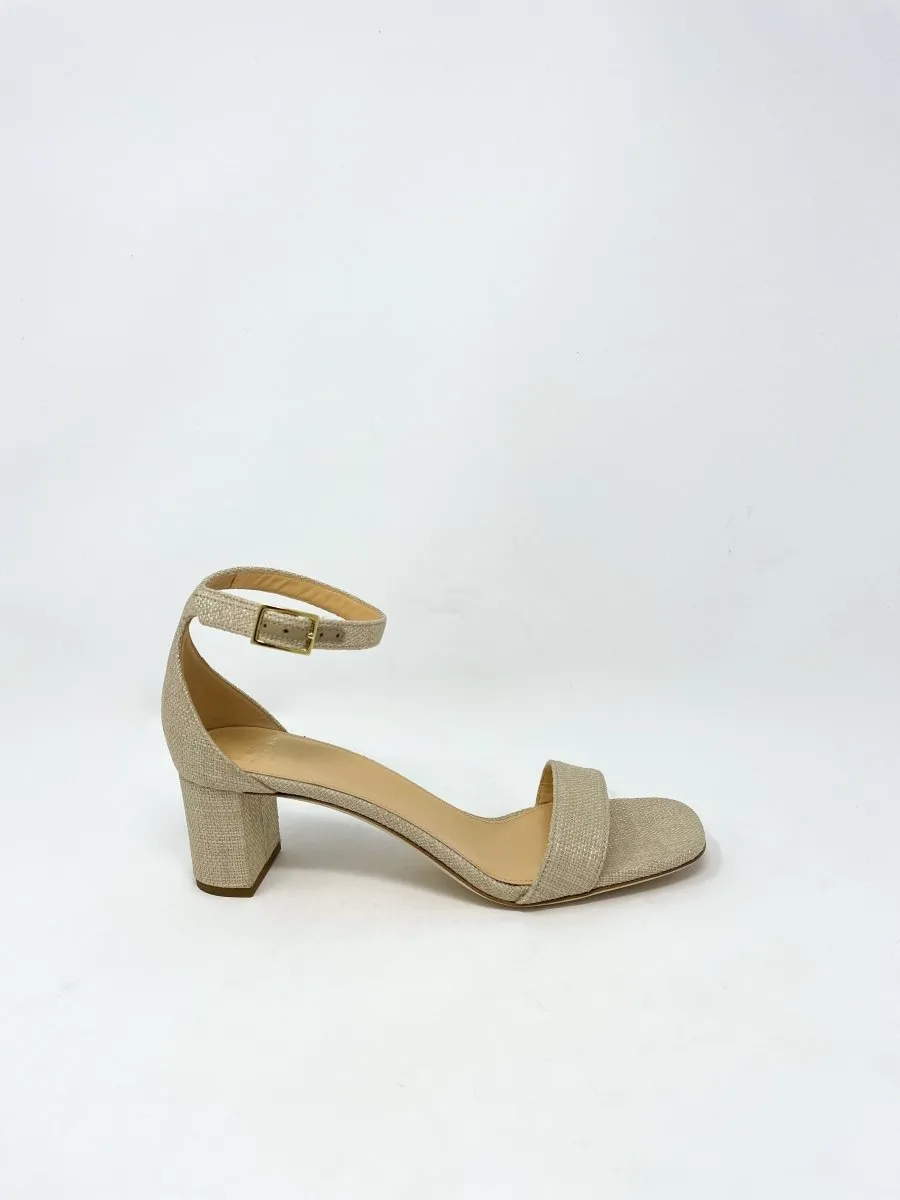 Ankle Wrap Block Heel in Natural Raffia