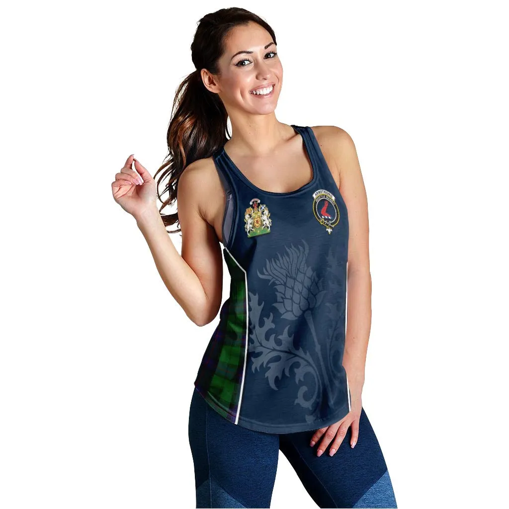 Armstrong Tartan Women's Racerback Tanks with Family Crest and Scottish Thistle Vibes Sport Style