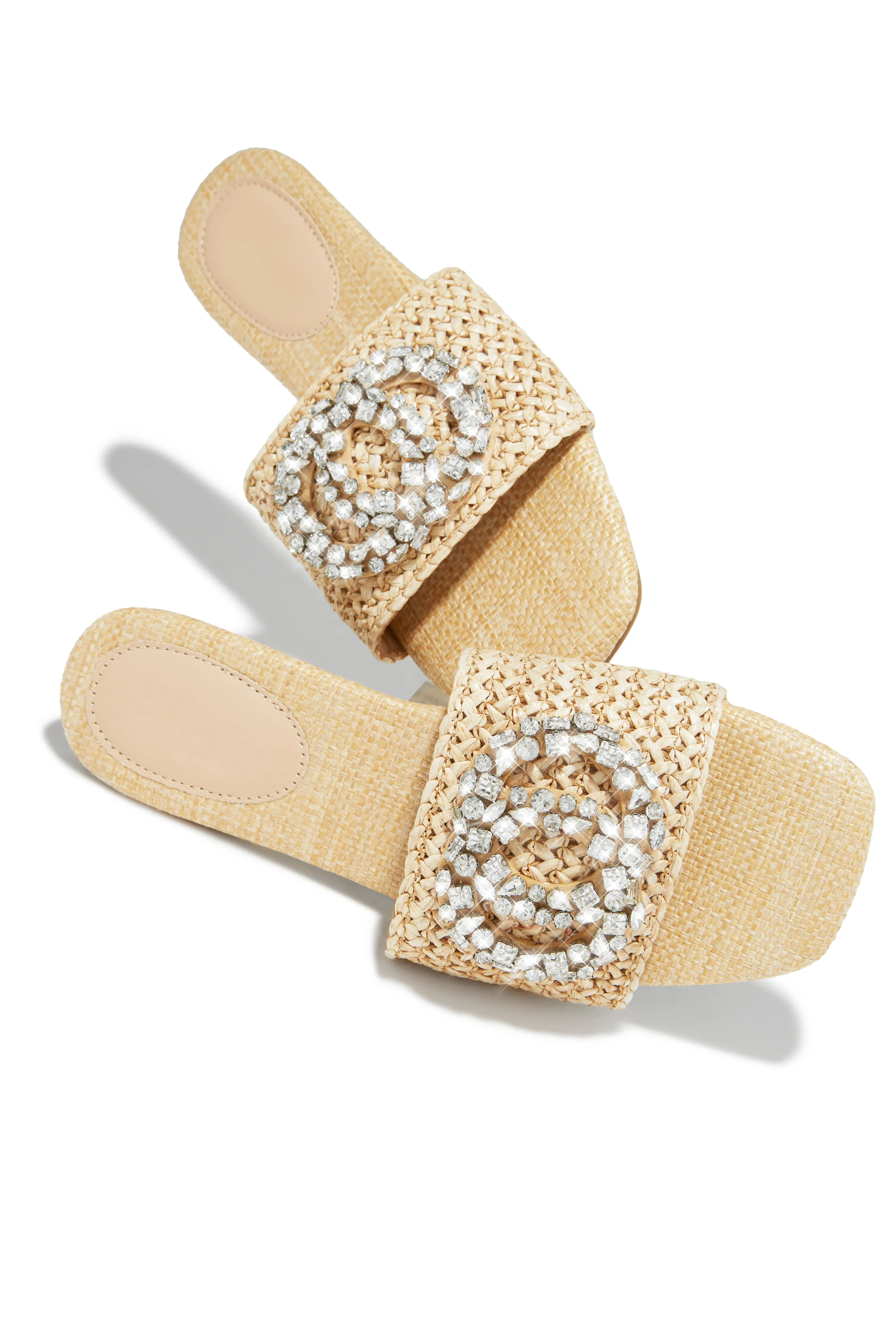 Aviella Embellished Slip On Sandals - Natural