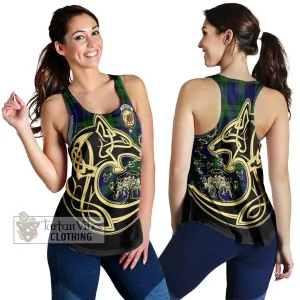 Bannatyne Tartan Women's Racerback Tanks with Family Crest Celtic Wolf Style