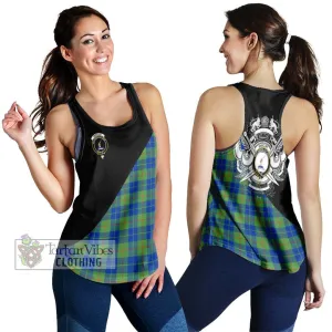 Barclay Hunting Ancient Tartan Women's Racerback Tanks with Family Crest and Military Logo Style