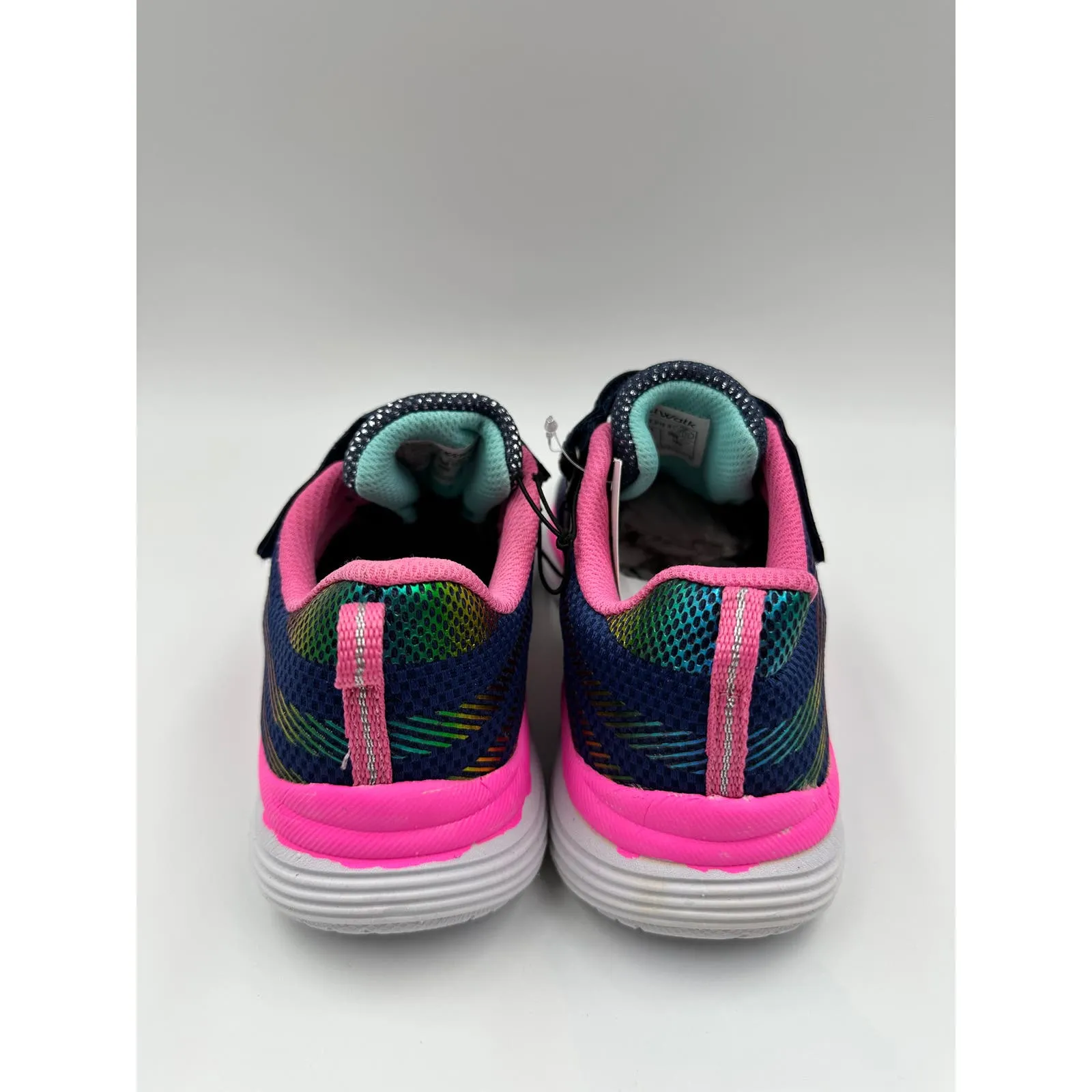 Big Kid Size 4, Blue w/ Reflective Rainbow Print, Pink Accents and Laces