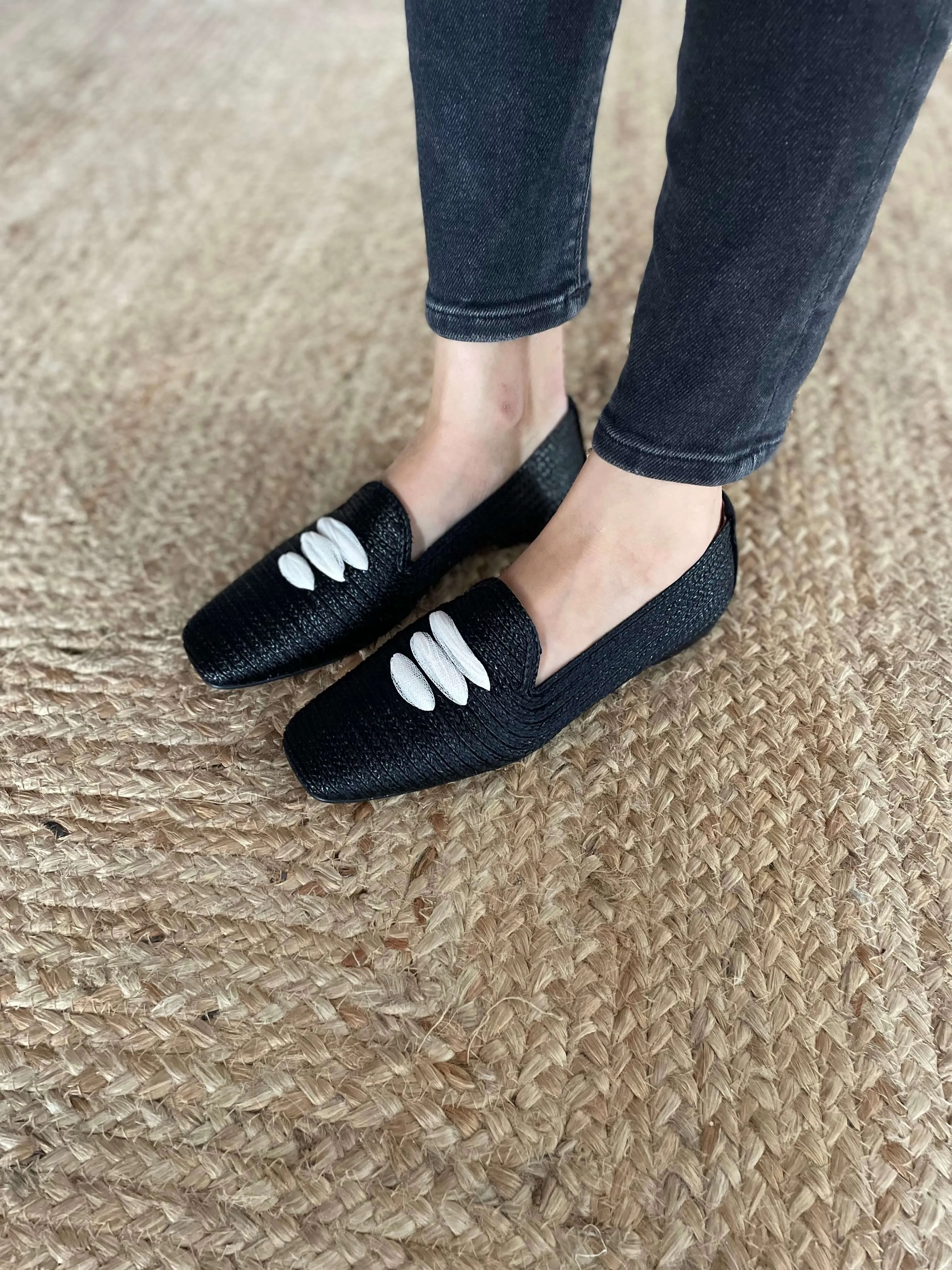 Black Casablanca Raffia Moccasin