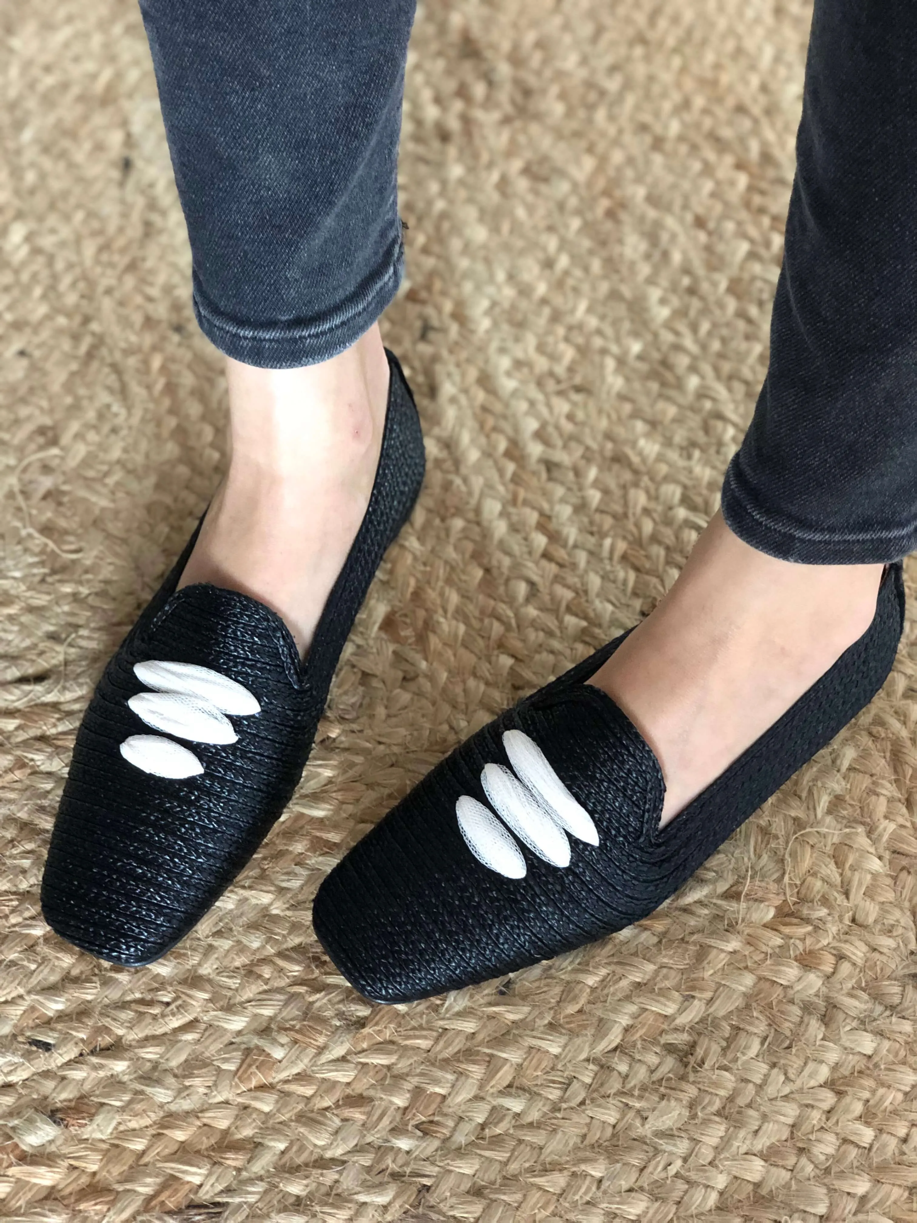 Black Casablanca Raffia Moccasin