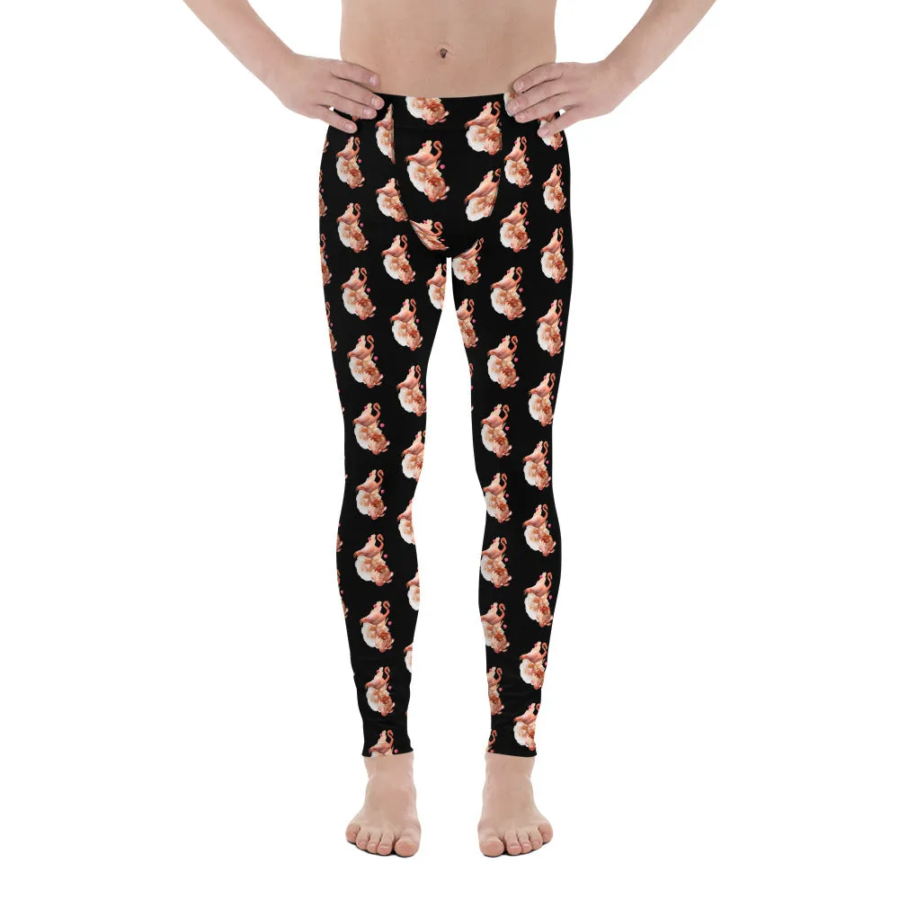 Black Flamingo Men's Leggings, Sexy Cute Bird Print Meggings Run Tights-Made in USA/EU