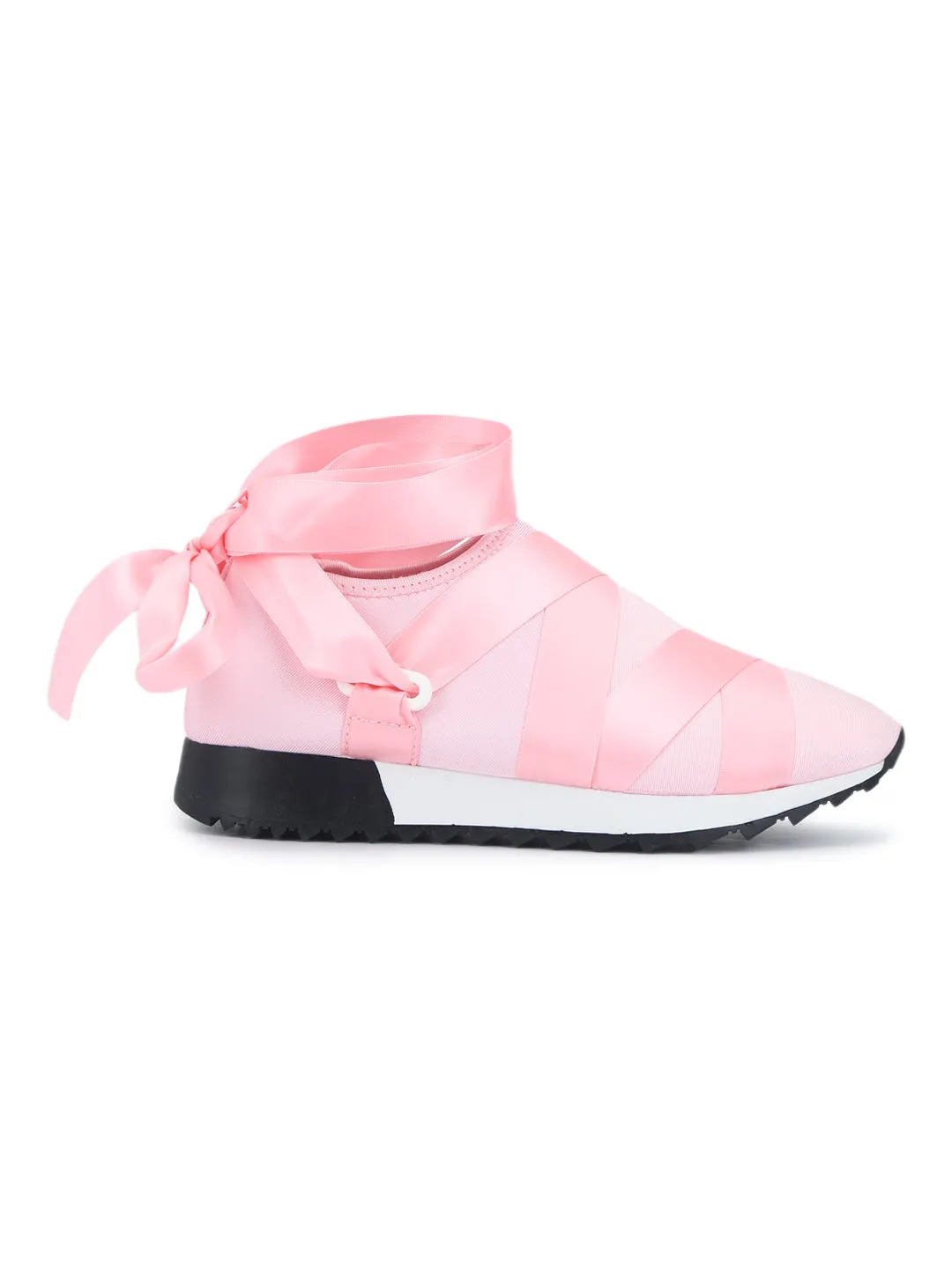 Blush Lycra Lace-Up Slip-On Sneakers