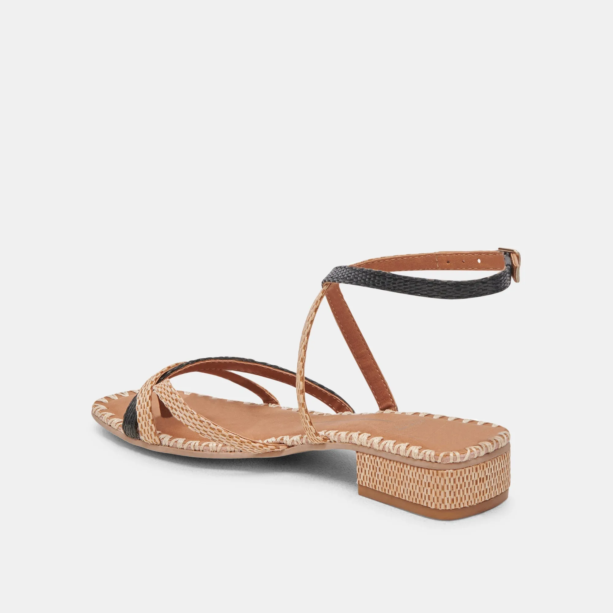 BRINN SANDALS BLACK NATURAL RAFFIA - re:vita