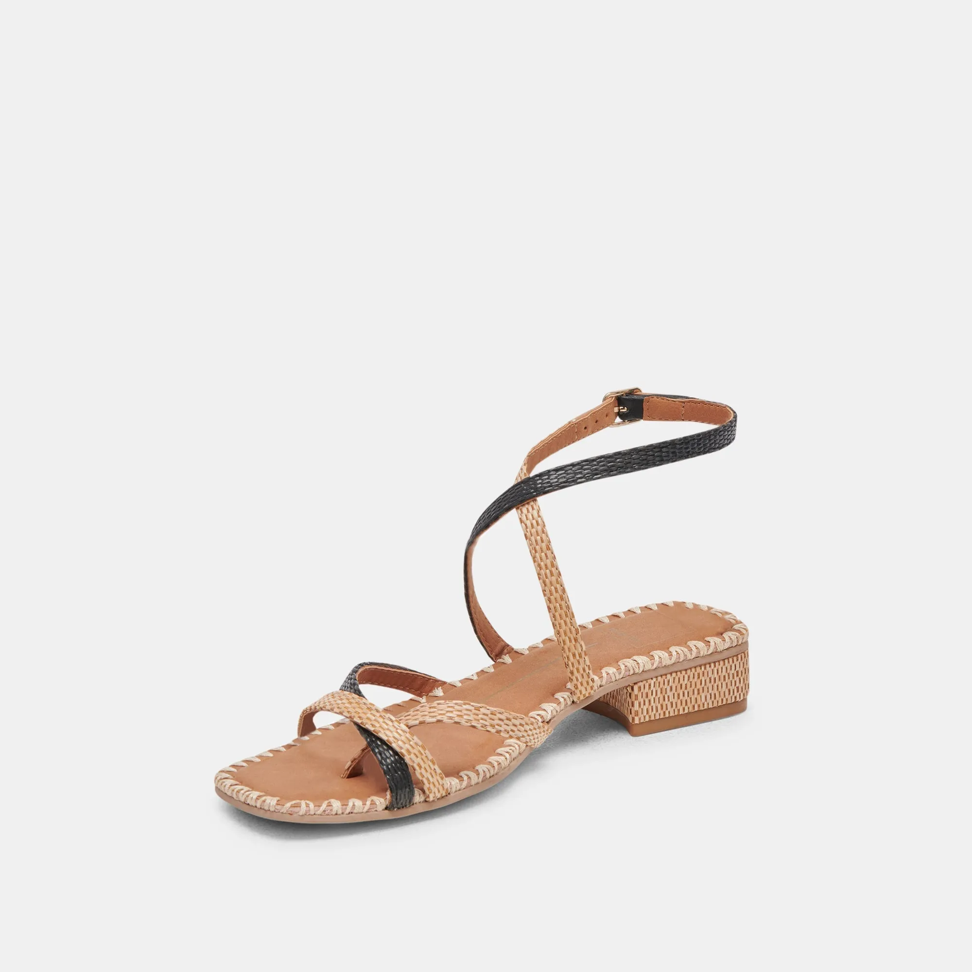 BRINN SANDALS BLACK NATURAL RAFFIA - re:vita