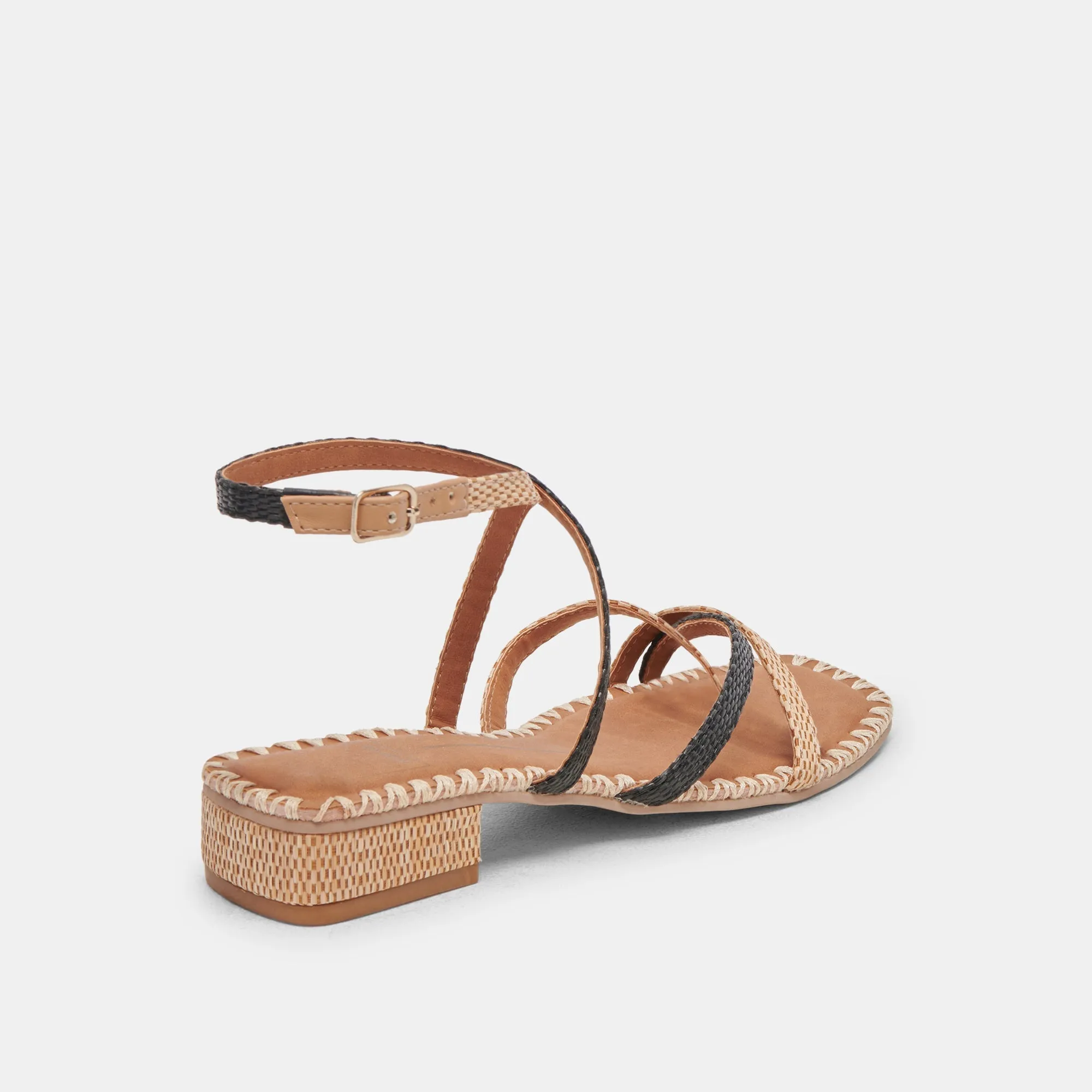 BRINN SANDALS BLACK NATURAL RAFFIA - re:vita