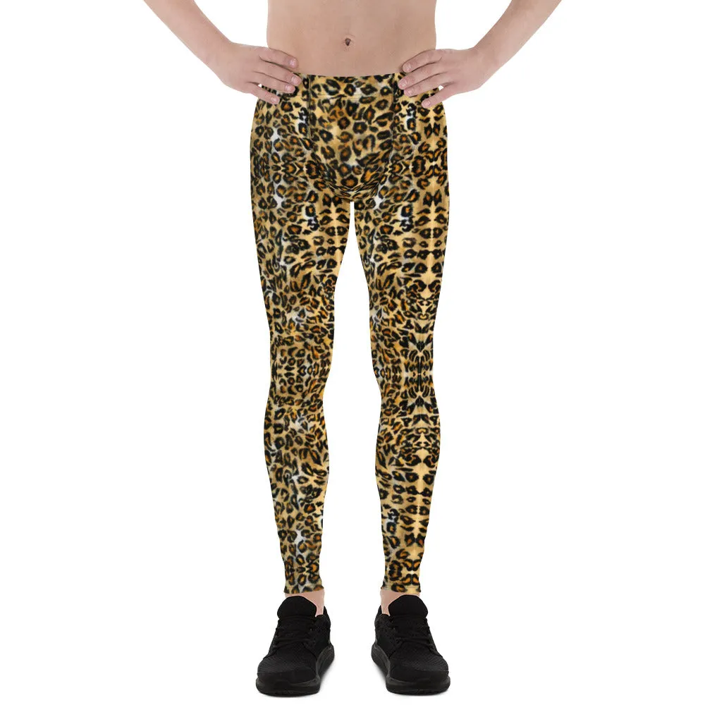 Brown Leopard Print Men's Leggings, Luxury Leopard Animal Print Meggings-Made in USA/EU