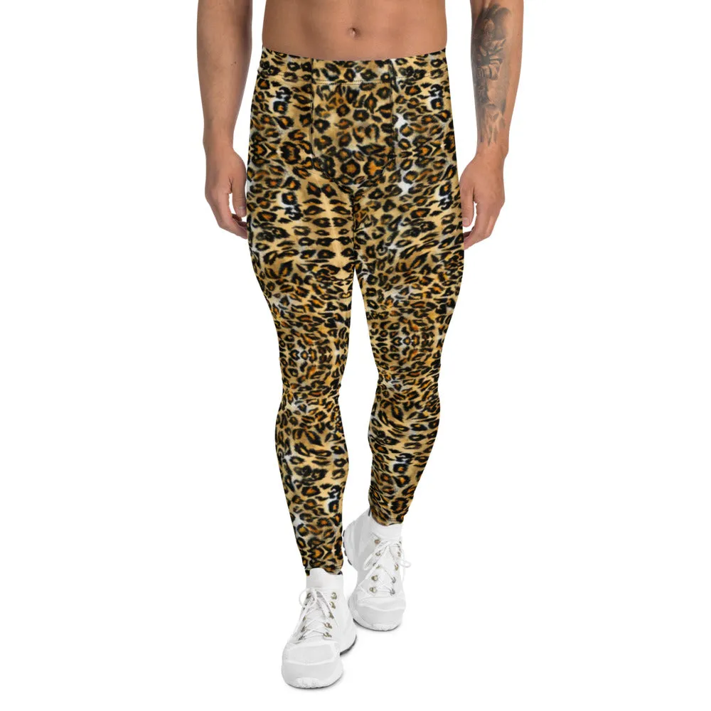 Brown Leopard Print Men's Leggings, Luxury Leopard Animal Print Meggings-Made in USA/EU