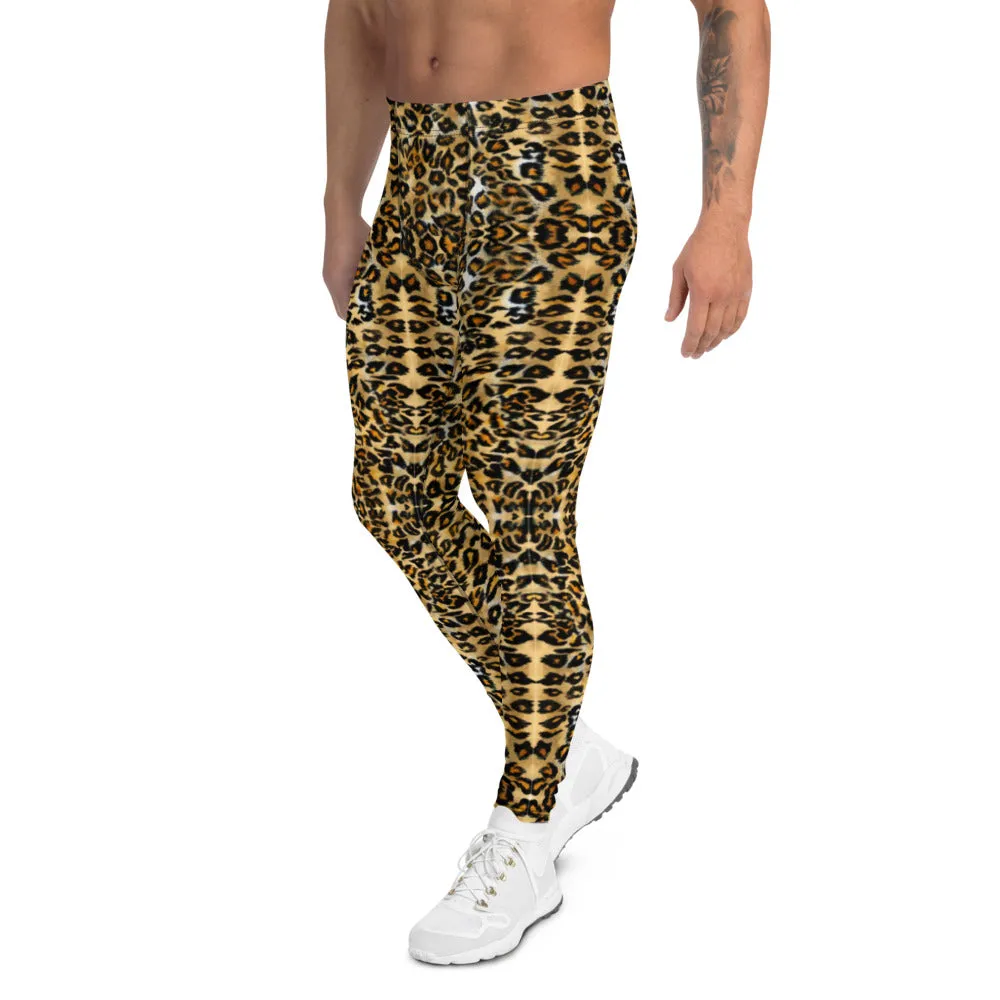 Brown Leopard Print Men's Leggings, Luxury Leopard Animal Print Meggings-Made in USA/EU