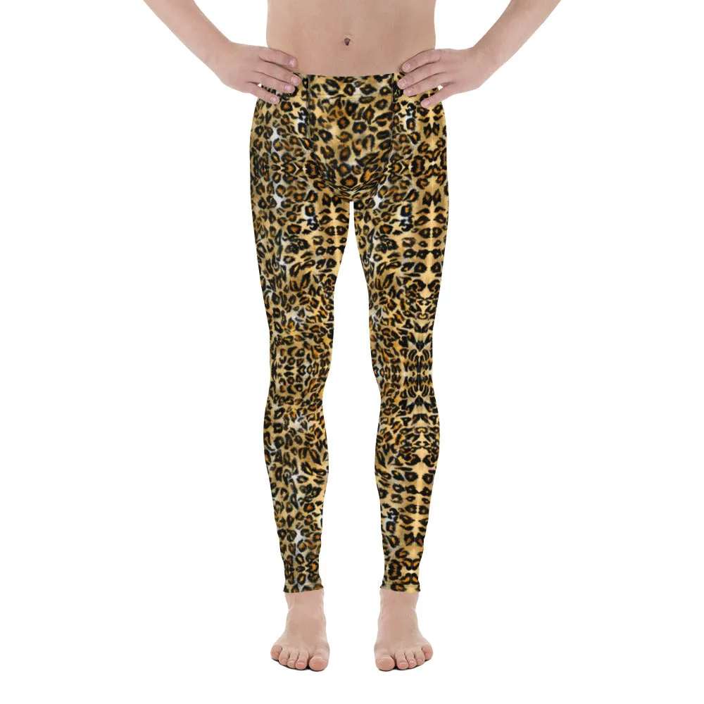 Brown Leopard Print Men's Leggings, Luxury Leopard Animal Print Meggings-Made in USA/EU