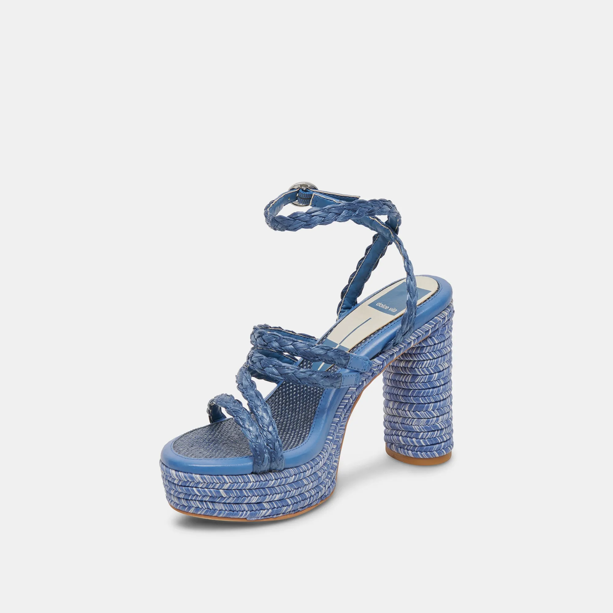 CATINA HEELS BLUE RAFFIA