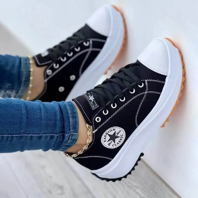 Chic Canvas Lace-Up Sneakers for Women – Trendy Casual Footwear