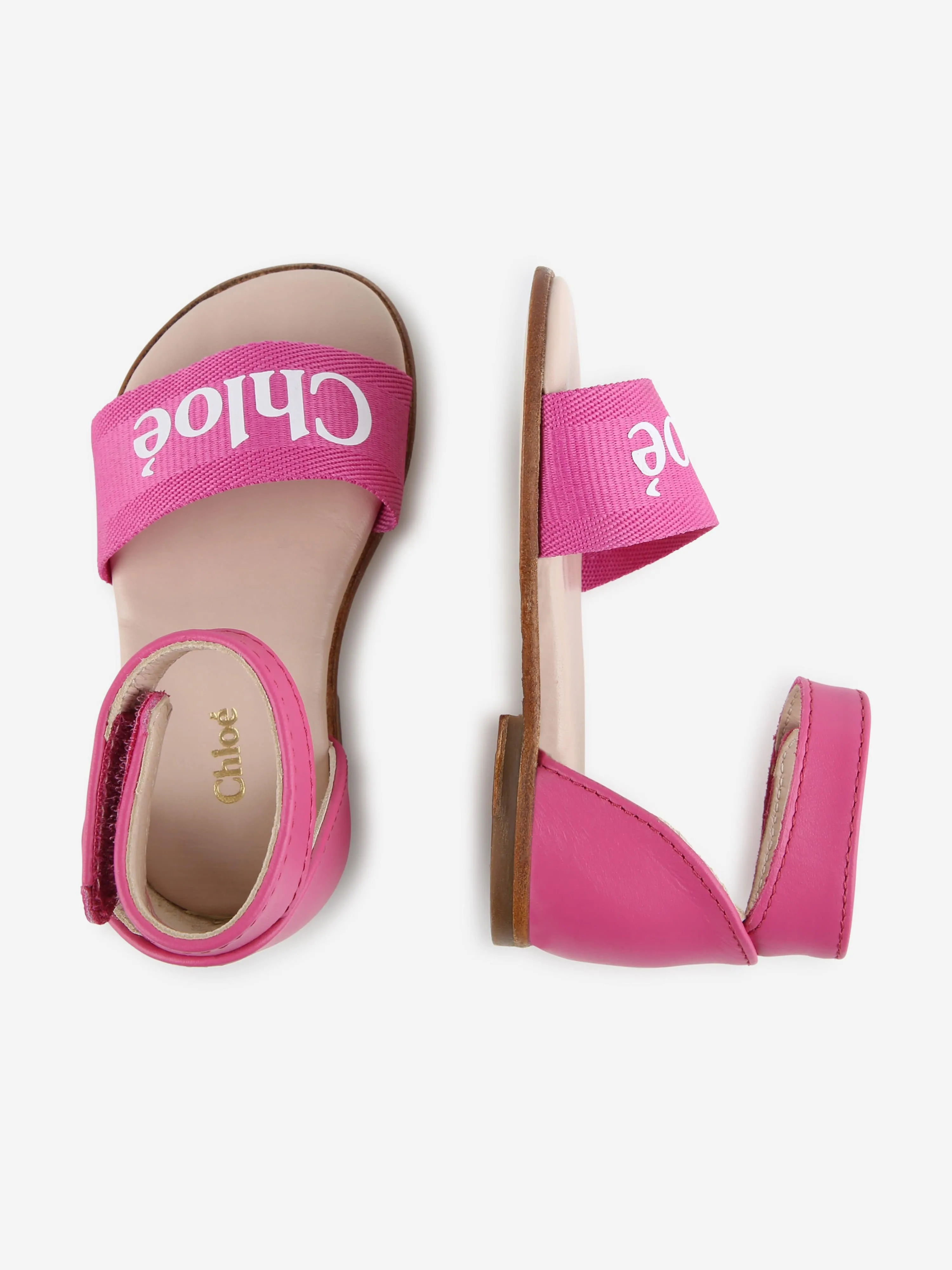 Chloé Girls Leather Logo Sandals in Pink