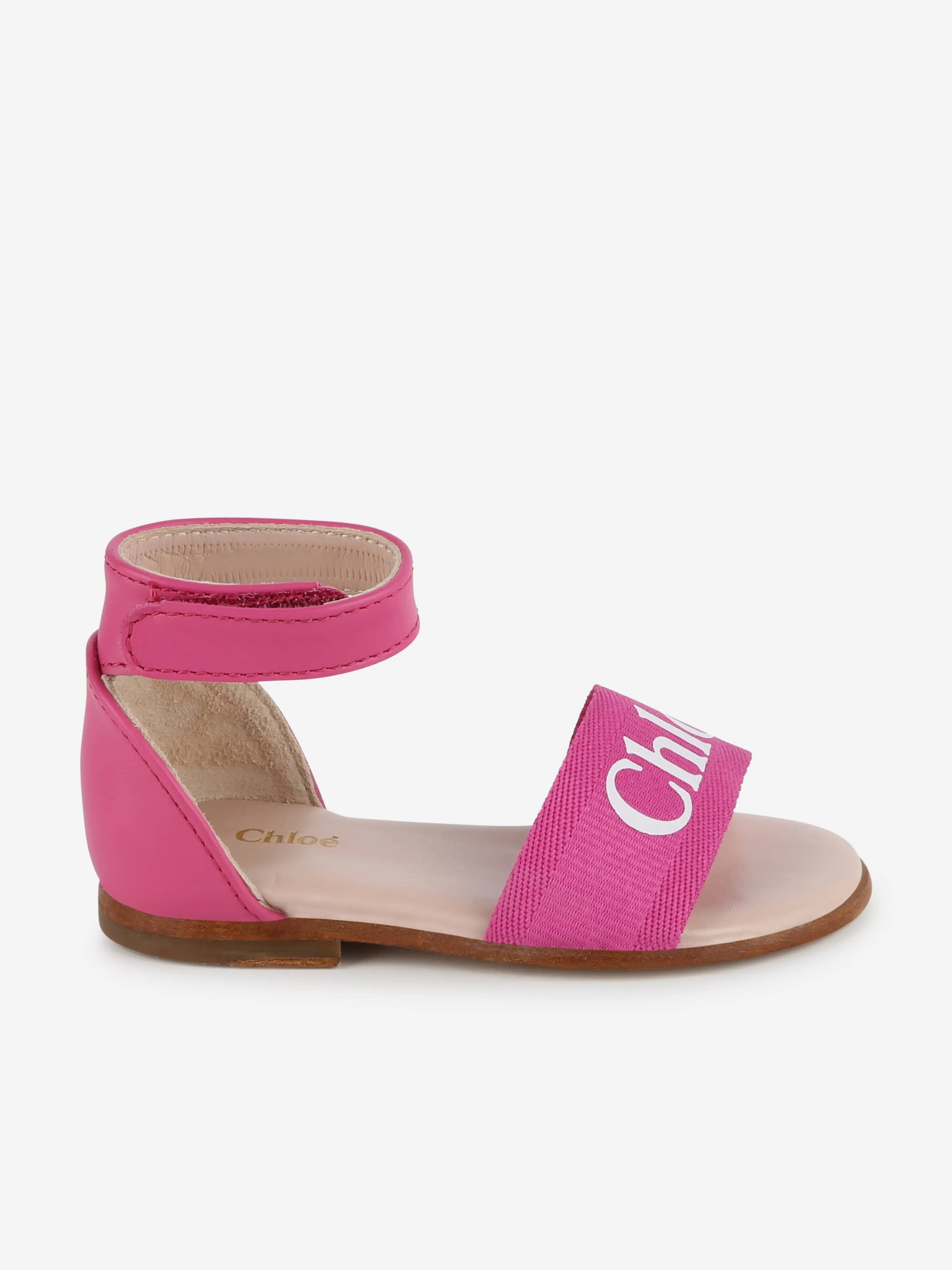 Chloé Girls Leather Logo Sandals in Pink