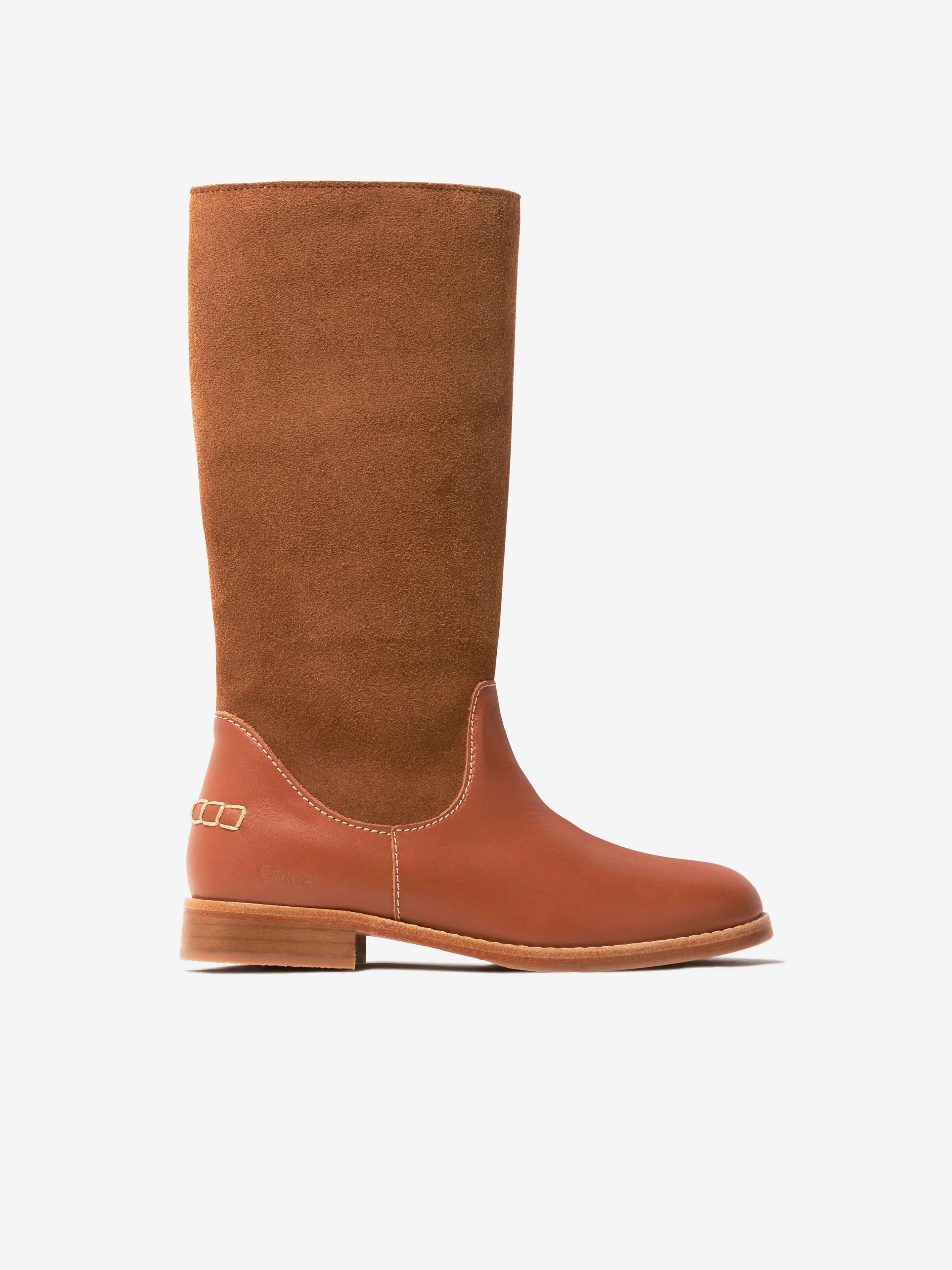 Chloé Girls Suede And Leather Boots in Beige