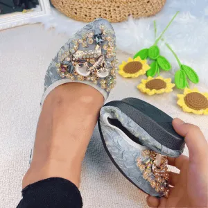 Cilool Rhinestone Flats Casual Comfort Dressy Flats For Wedding Fox Slippers CF301