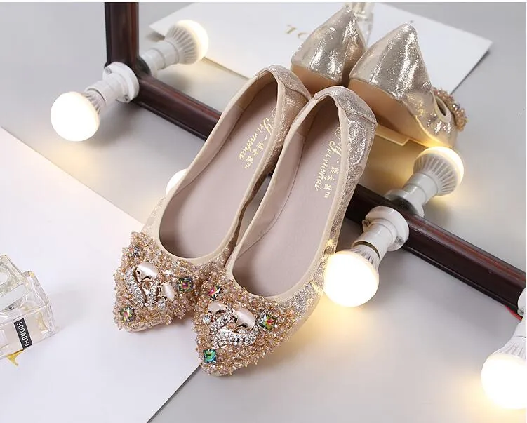 Cilool Rhinestone Flats Casual Comfort Dressy Flats For Wedding Fox Slippers CF301