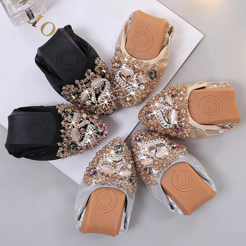 Cilool Rhinestone Flats Casual Comfort Dressy Flats For Wedding Fox Slippers CF301