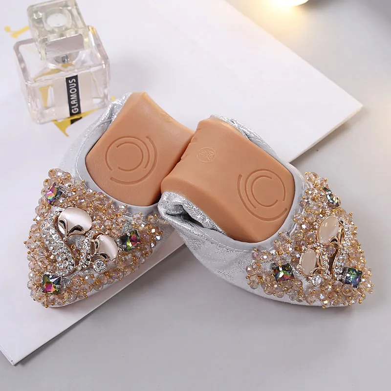 Cilool Rhinestone Flats Casual Comfort Dressy Flats For Wedding Fox Slippers CF301