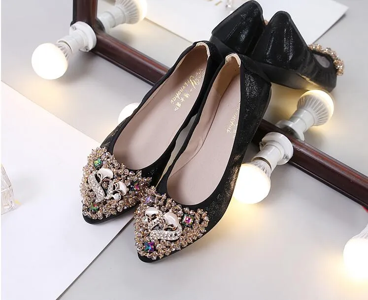 Cilool Rhinestone Flats Casual Comfort Dressy Flats For Wedding Fox Slippers CF301