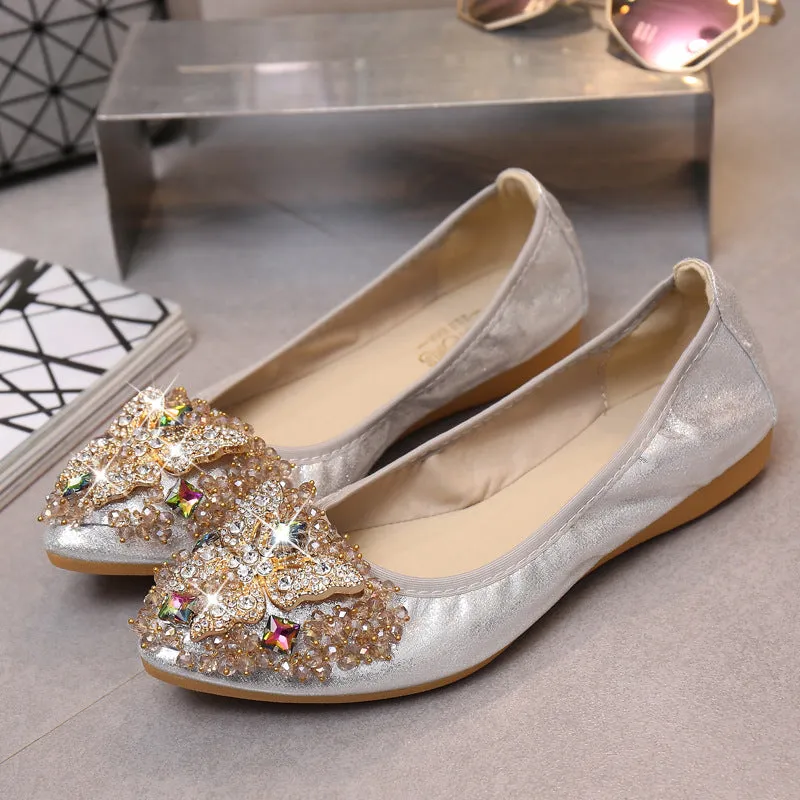 Cilool Rhinestone Flats Casual Comfort Dressy Flats For Wedding Fox Slippers