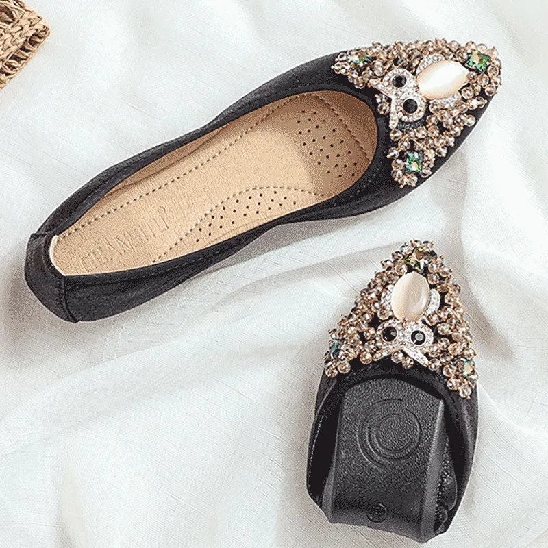 Cilool Rhinestone Flats Casual Comfort Dressy Flats For Wedding Fox Slippers