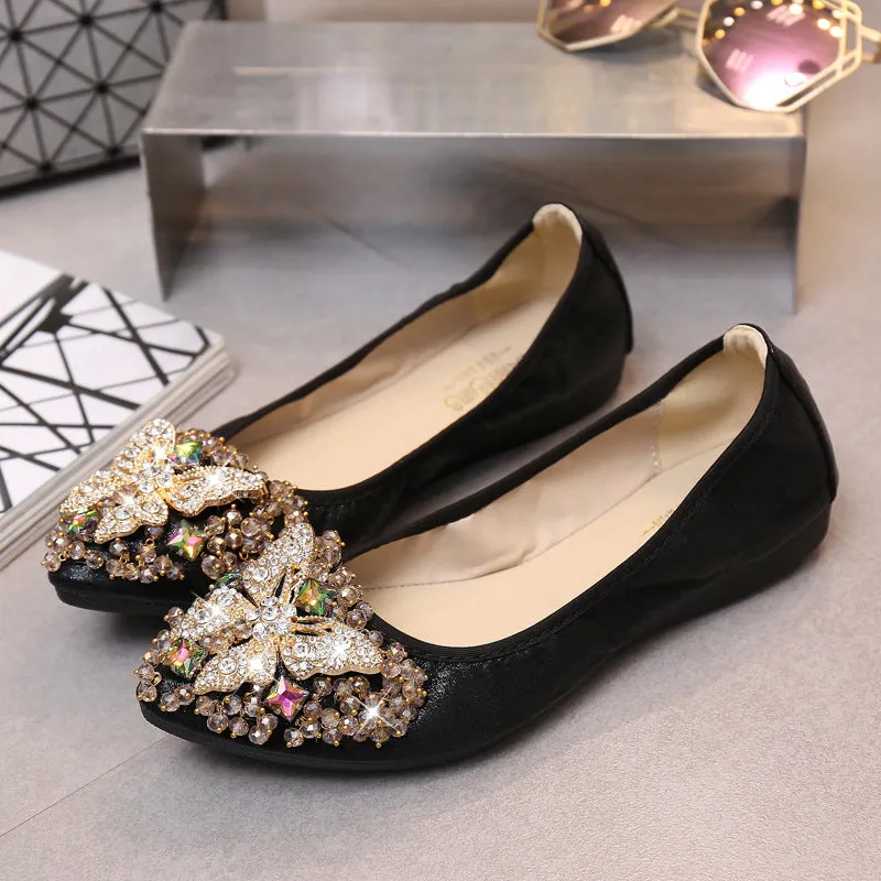 Cilool Rhinestone Flats Casual Comfort Dressy Flats For Wedding Fox Slippers