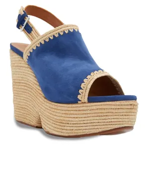 Damya Suede Raffia Slingback Platform Sandals in Navy