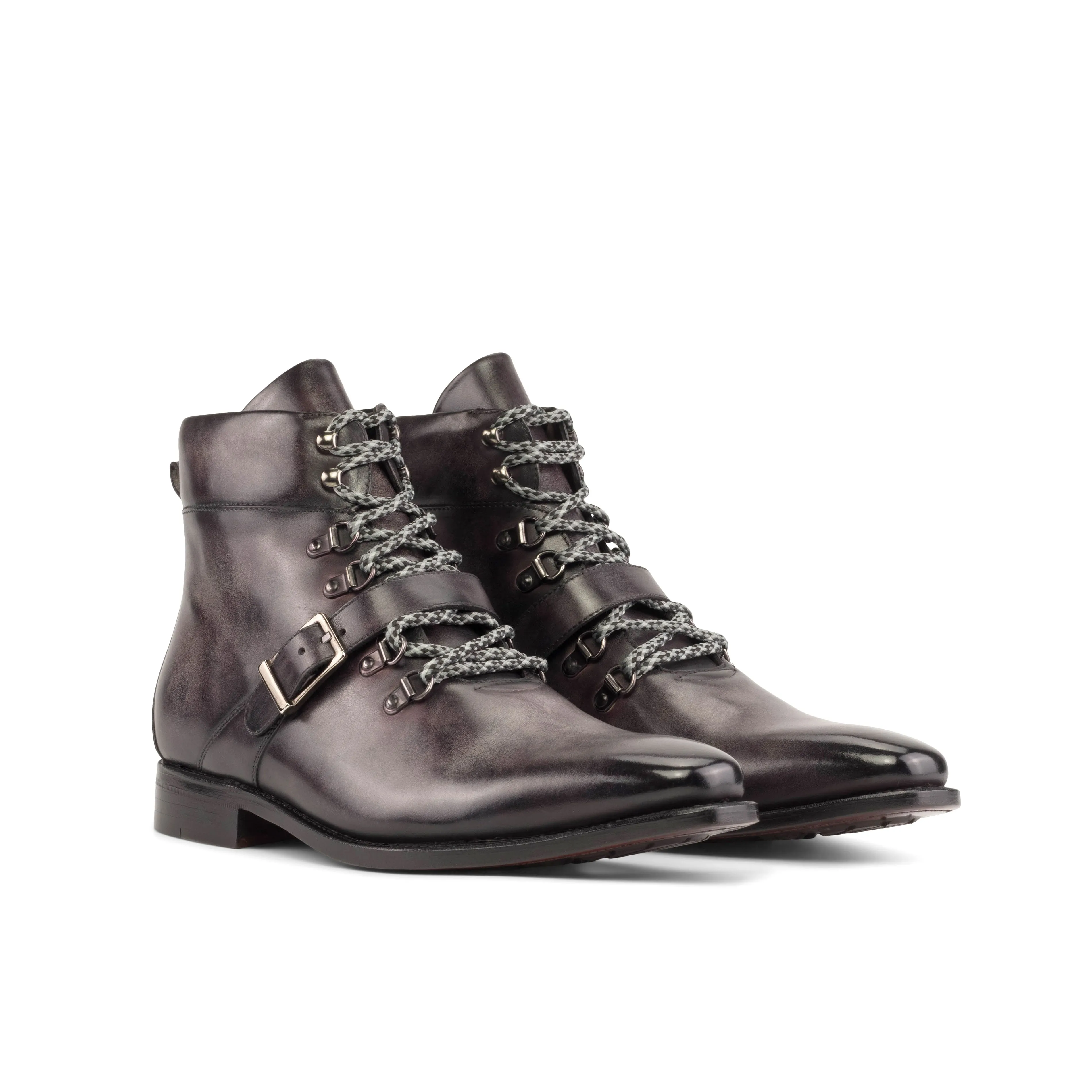 DapperFam Everest in Aubergine Men's Hand-Painted Patina Hiking Boot