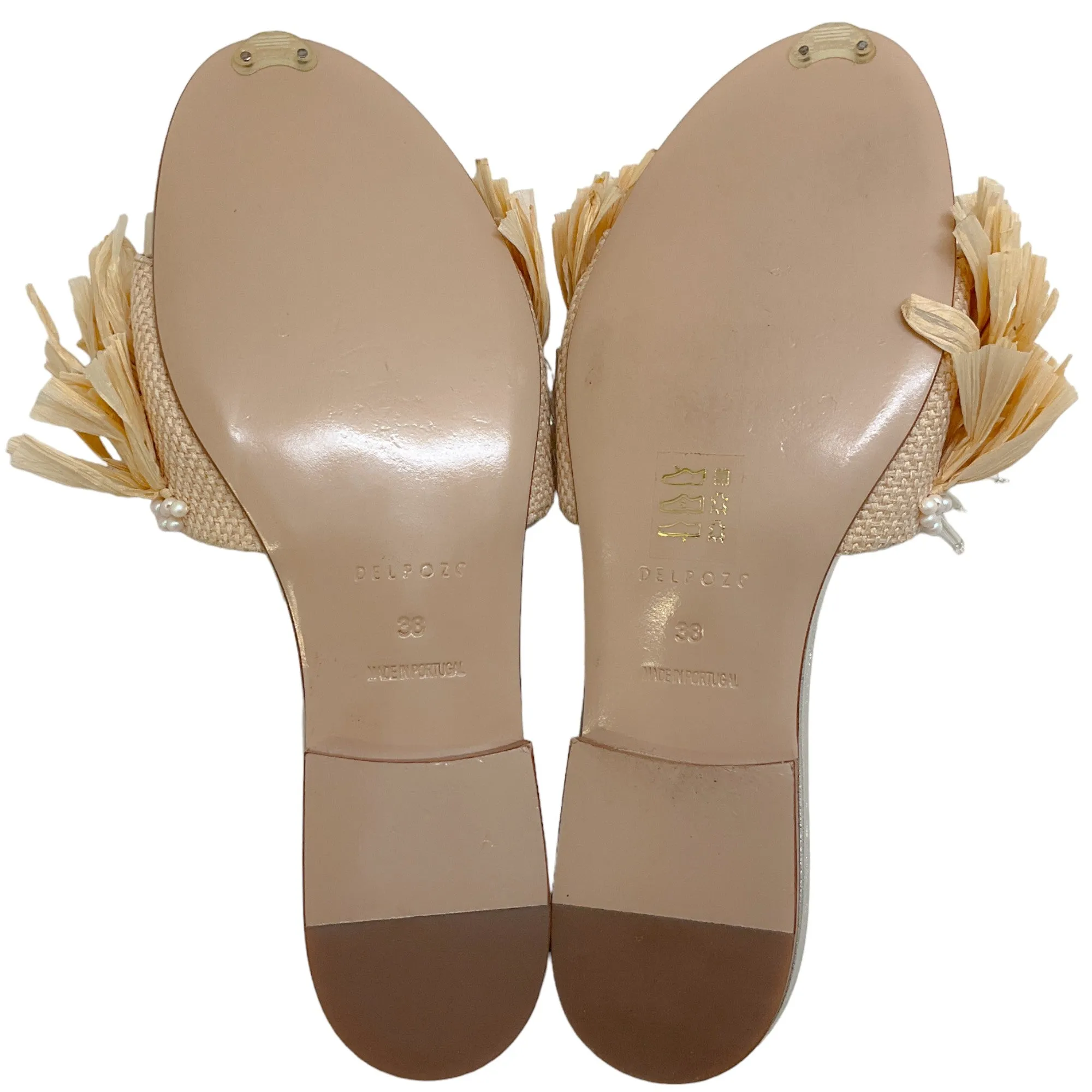 Delpozo Raffia Slide Sandals with Pailettes and Pearls