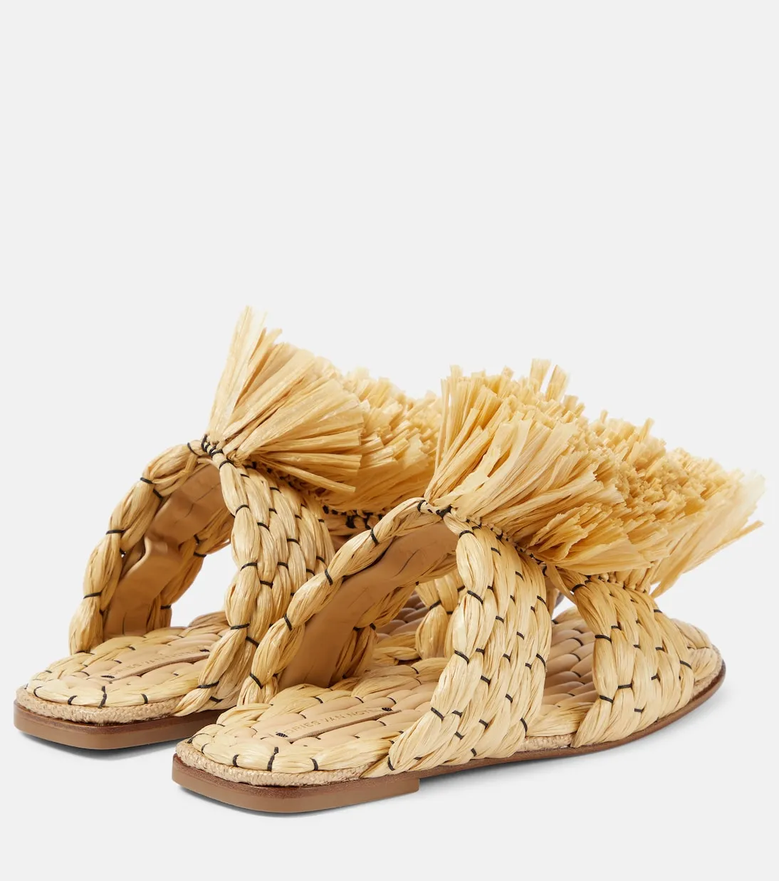 Dries Van Noten raffia espadrille slides, beige