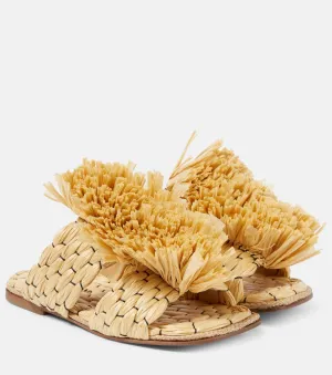 Dries Van Noten raffia espadrille slides, beige