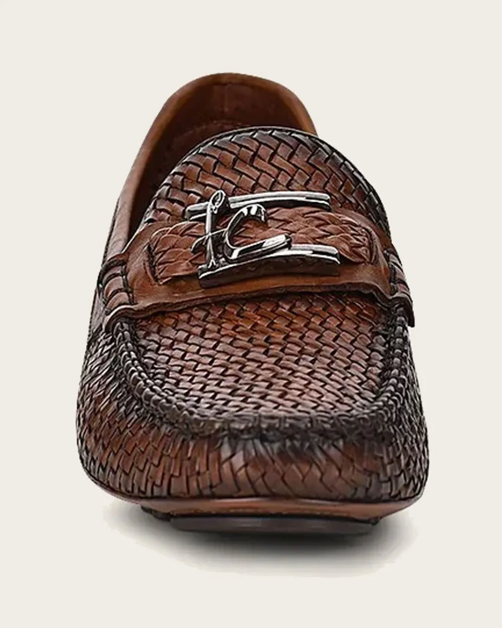 Driver embroidered brown shoe